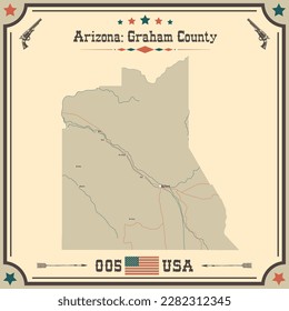 Large and accurate map of Graham County, Arizona, USA with vintage colors.