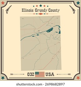 Large and accurate map of Grundy County, Illinois, USA with vintage colors.