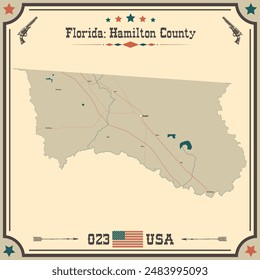 Large and accurate map of Hamilton County, Florida, USA with vintage colors.
