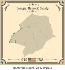 Grosse und genaue Karte von Hancock County, Georgia, USA mit vintage Farben.