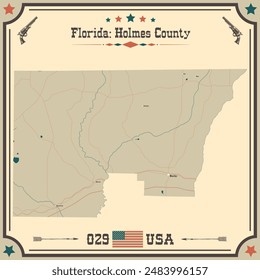 Large and accurate map of Holmes County, Florida, USA with vintage colors.