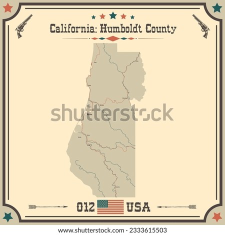 Large and accurate map of Humboldt County, California, USA with vintage colors.