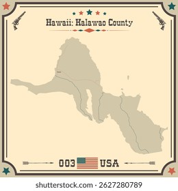 Mapa grande e preciso de Kalawao County, Havaí, Estados Unidos da América com cores vintage.