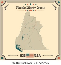 Large and accurate map of Liberty County, Florida, USA with vintage colors.