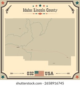 Large and accurate map of Lincoln County, Idaho, USA with vintage colors.
