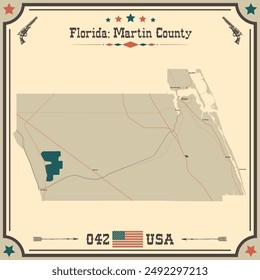 Large and accurate map of Martin County, Florida, USA with vintage colors.