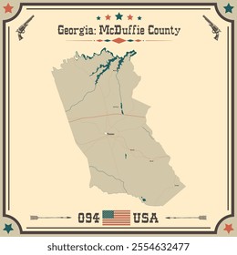 Large and accurate map of McDuffie County, Georgia, USA with vintage colors.