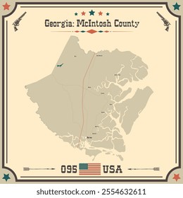 Large and accurate map of McIntosh County, Georgia, USA with vintage colors.