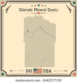 Large and accurate map of Mineral County, Colorado, USA with vintage colors.