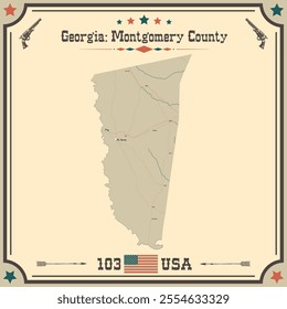 Large and accurate map of Montgomery County, Georgia, USA with vintage colors.