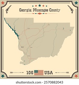 Large and accurate map of Muscogee County, Georgia, USA with vintage colors.