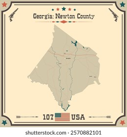 Large and accurate map of Newton County, Georgia, USA with vintage colors.