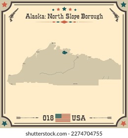 Large and accurate map of North Slope Borough, Alaska, USA with vintage colors.