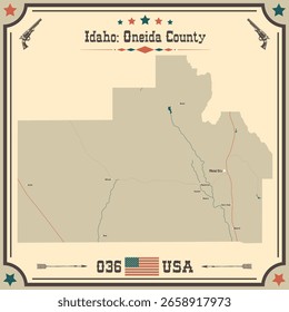 Mapa grande e preciso de Oneida County, Idaho, Estados Unidos da América com cores vintage.