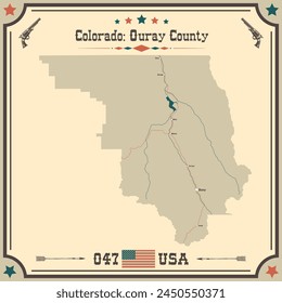 Mapa Grande y preciso de Ouray County, Colorado, EE.UU. con colores vintage.