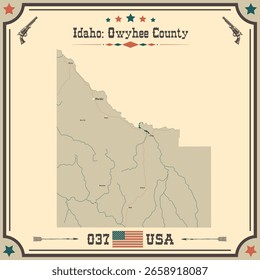 Large and accurate map of Owyhee County, Idaho, USA with vintage colors.