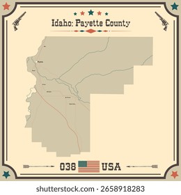 Large and accurate map of Payette County, Idaho, USA with vintage colors.