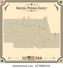 Large and accurate map of Pickens County, Georgia, USA with vintage colors.