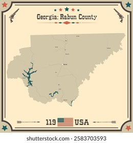 Large and accurate map of Rabun County, Georgia, USA with vintage colors.