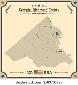 Large and accurate map of Richmond County, Georgia, USA with vintage colors.