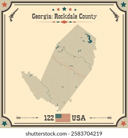 Large and accurate map of Rockdale County, Georgia, USA with vintage colors.