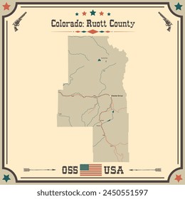 Large and accurate map of Ruott County, Colorado, USA with vintage colors.