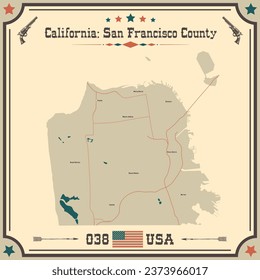 Large and accurate map of San Francisco County, California, USA with vintage colors.