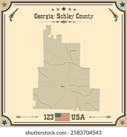 Large and accurate map of Schley County, Georgia, USA with vintage colors.