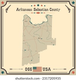 Große und genaue Karte von Sebastian County, Arkansas, USA mit Vintage-Farben.