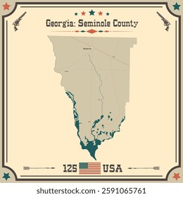 Large and accurate map of Seminole County, Georgia, USA with vintage colors.