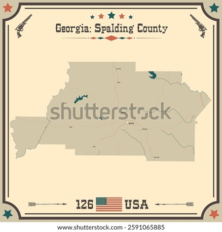 Large and accurate map of Spalding County, Georgia, USA with vintage colors.