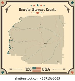 Large and accurate map of Stewart County, Georgia, USA with vintage colors.