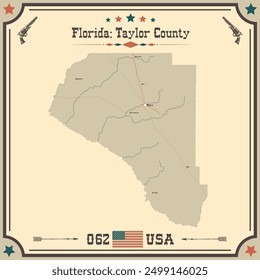 Large and accurate map of Taylor County, Florida, USA with vintage colors.