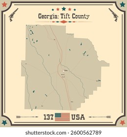 Large and accurate map of Tift County, Georgia, USA with vintage colors.