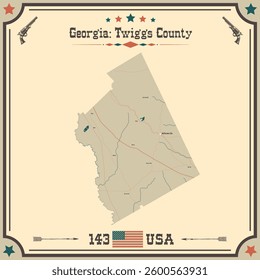 Large and accurate map of Twiggs County, Georgia, USA with vintage colors.