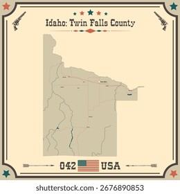 Grosse und genaue Karte von Twin Falls County, Idaho, USA mit alten Farben.