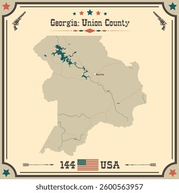 Large and accurate map of Union County, Georgia, USA with vintage colors.