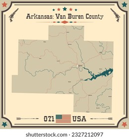 Large and accurate map of Van Buren County, Arkansas, USA with vintage colors.