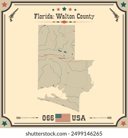 Large and accurate map of Walton County, Florida, USA with vintage colors.