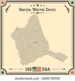 Large and accurate map of Warren County, Georgia, USA with vintage colors.