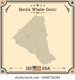 Large and accurate map of Wheeler County, Georgia, USA with vintage colors.