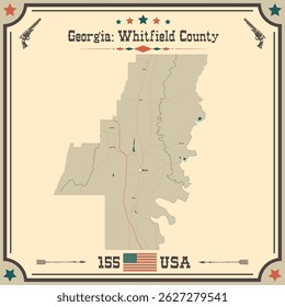 Large and accurate map of Whitfield County, Georgia, USA with vintage colors.
