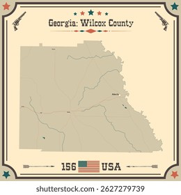 Mapa grande e preciso de Wilcox County, Georgia, Estados Unidos da América com cores vintage.