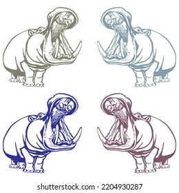 Large Adult Hippo Vector Illustration. Hippopotamus With Open Mouth
