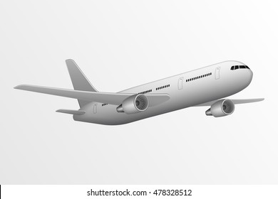 Large aeroplane, flying passenger Airplane isolated on white. Airline Concept Travel Passenger Aircraft. Vector illustration high detailed jet commercial 3d airplane.