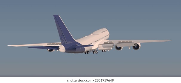 A large airliner flies into the sky. Vector.