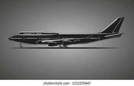 Large airliner vector illustration. Wide-body passenger aircraft. Legndary double-deck long-haul plane isolated vector.