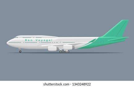Large airliner vector illustration. Wide-body passenger aircraft. Legndary double-deck long-haul plane isolated vector.