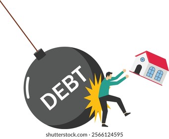 A large amount of debt affects the home, Vector illustration in flat style

