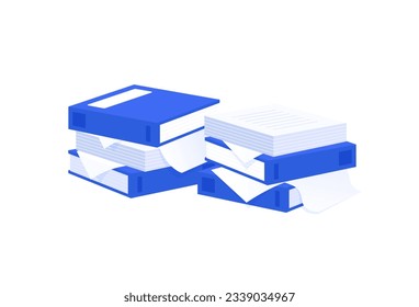 A large amount of files and materials. Image of a huge amount of office work. Vector illustration.